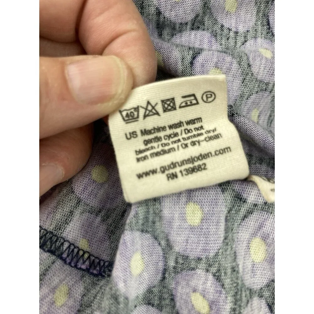 Gudrun Sjoden Organic Cotton Lagenlook Purple Print Short Sleeve Long Dress Sz L - Picture 6 of 8